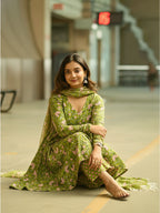 Fresh Parrot Green Floral Kurta Set