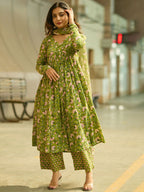 Fresh Parrot Green Floral Kurta Set