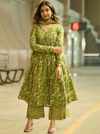 Fresh Parrot Green Floral Kurta Set