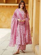 Charming Pink Printed Ethnic Kurta Set