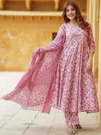 Charming Pink Printed Ethnic Kurta Set