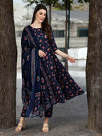 Navy Blue Floral Print Everyday Kurta Set