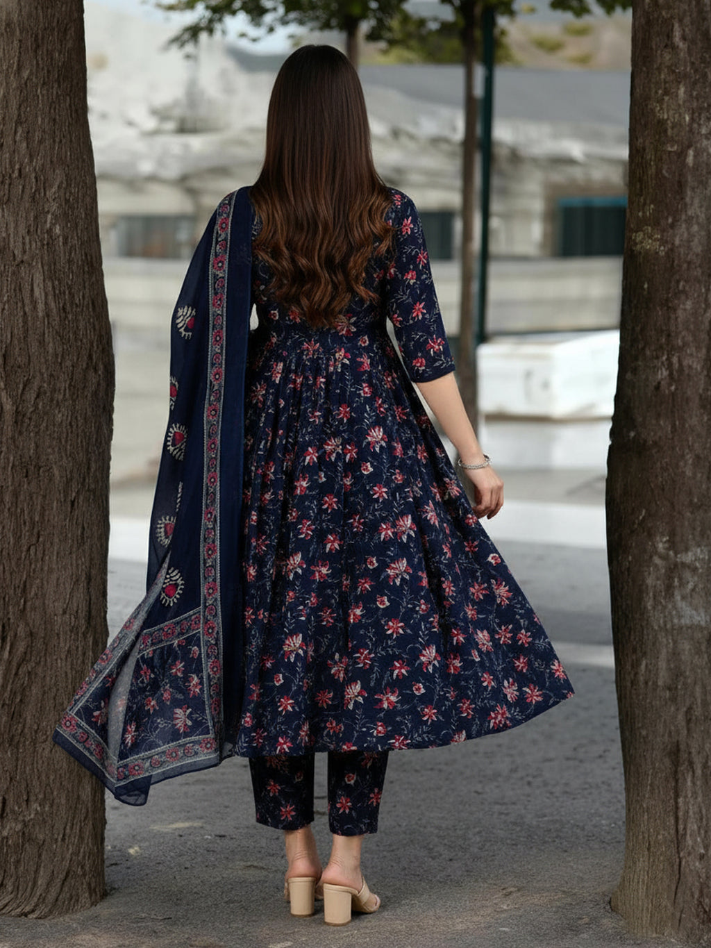 Navy Blue Floral Print Everyday Kurta Set