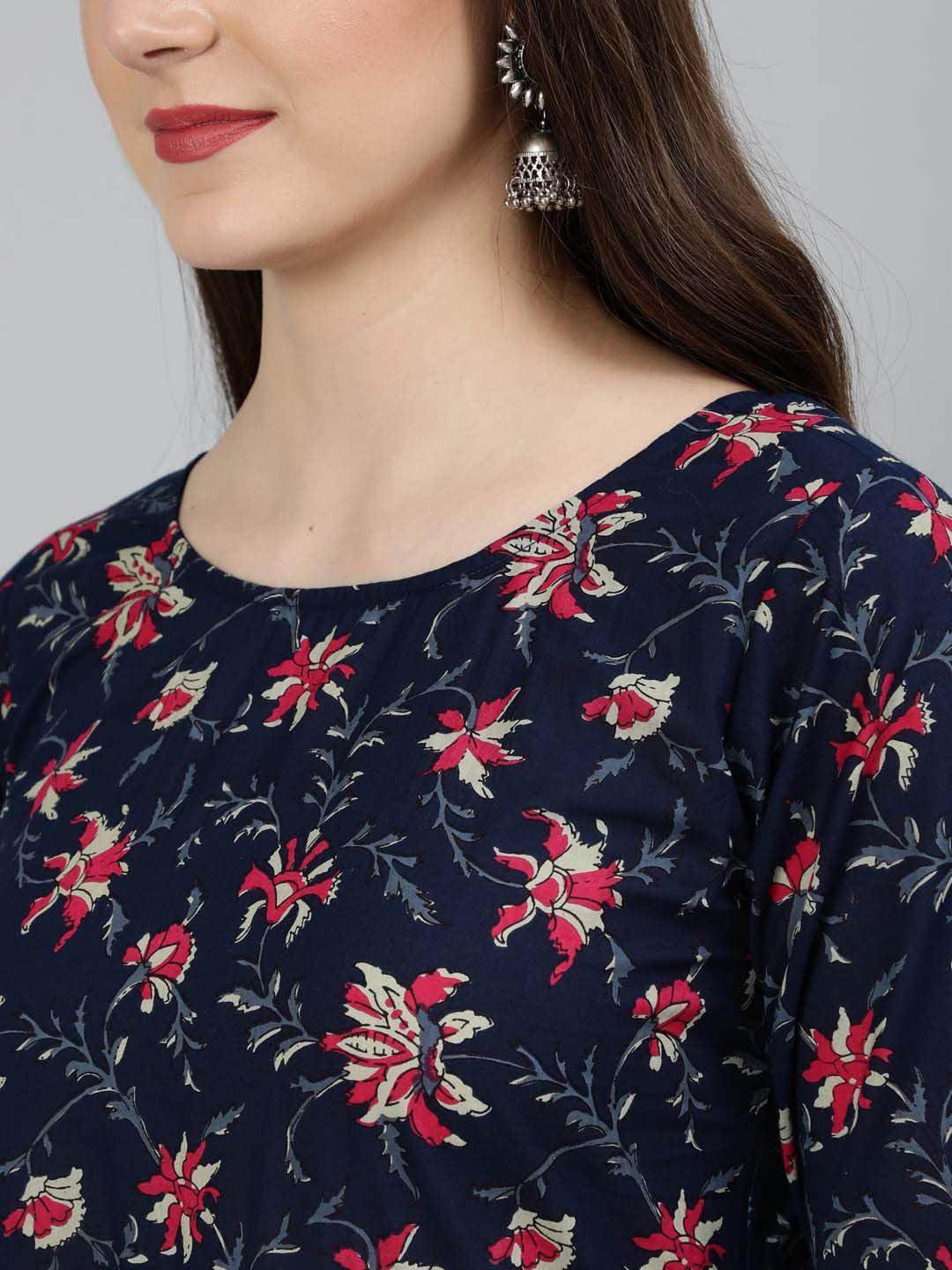 Navy Blue Floral Print Everyday Kurta Set