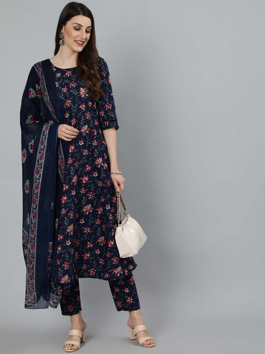 Navy Blue Floral Print Everyday Kurta Set