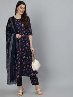 Navy Blue Floral Print Everyday Kurta Set
