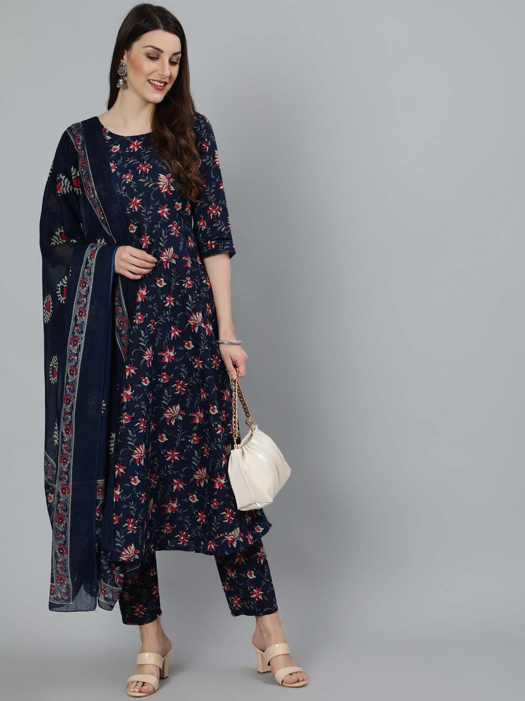 Navy Blue Floral Print Everyday Kurta Set