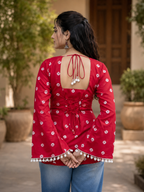 Pink Floral Cotton A-line Kurti for Women