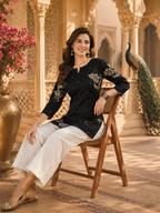 Black Floral Printed Cotton Kurta for Women